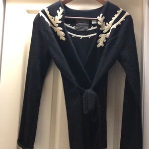 Anthro boiled wool black and cream wrap cardigan.